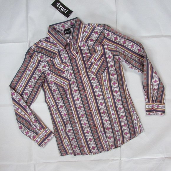 Cruel Girl Other - Cruel Denim Youth Girl's Pink Geo Printed Pearl Snap Down Western Shirt